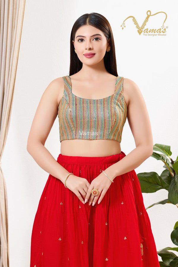 Vamas Women's Silk Padded Back Open Sleeveless Saree Blouse ( B-262.NS )