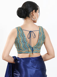 Zigzag Thread Sequence Embroidery V Neck Yoke Blouse