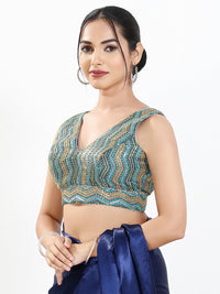 Zigzag Thread Sequence Embroidery V Neck Yoke Blouse