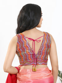 Zigzag Thread Sequence Embroidery V Neck Yoke Blouse