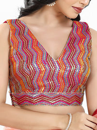 Zigzag Thread Sequence Embroidery V Neck Yoke Blouse