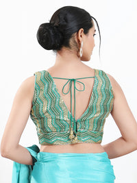 Zigzag Thread Sequence Embroidery V Neck Yoke Blouse