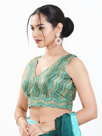 Zigzag Thread Sequence Embroidery V Neck Yoke Blouse