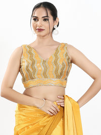 Zigzag Thread Sequence Embroidery V Neck Yoke Blouse