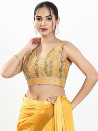 Zigzag Thread Sequence Embroidery V Neck Yoke Blouse