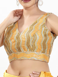 Zigzag Thread Sequence Embroidery V Neck Yoke Blouse