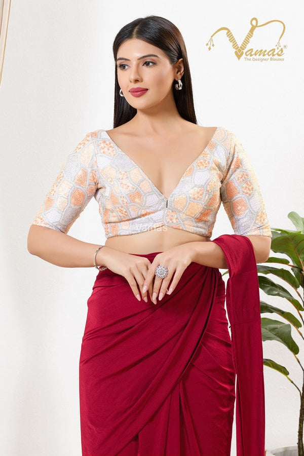 Vamas Women's Silk Padded Back Open Elbow Sleeves Saree Blouse ( B-267.ELB )