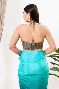Black Threadwork Halter Neck Blouse