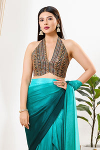 Black Threadwork Halter Neck Blouse