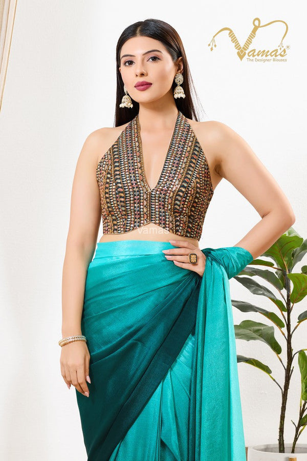 Vamas Women's Silk Padded Back Open Sleeveless Saree Blouse ( B-268.HT )