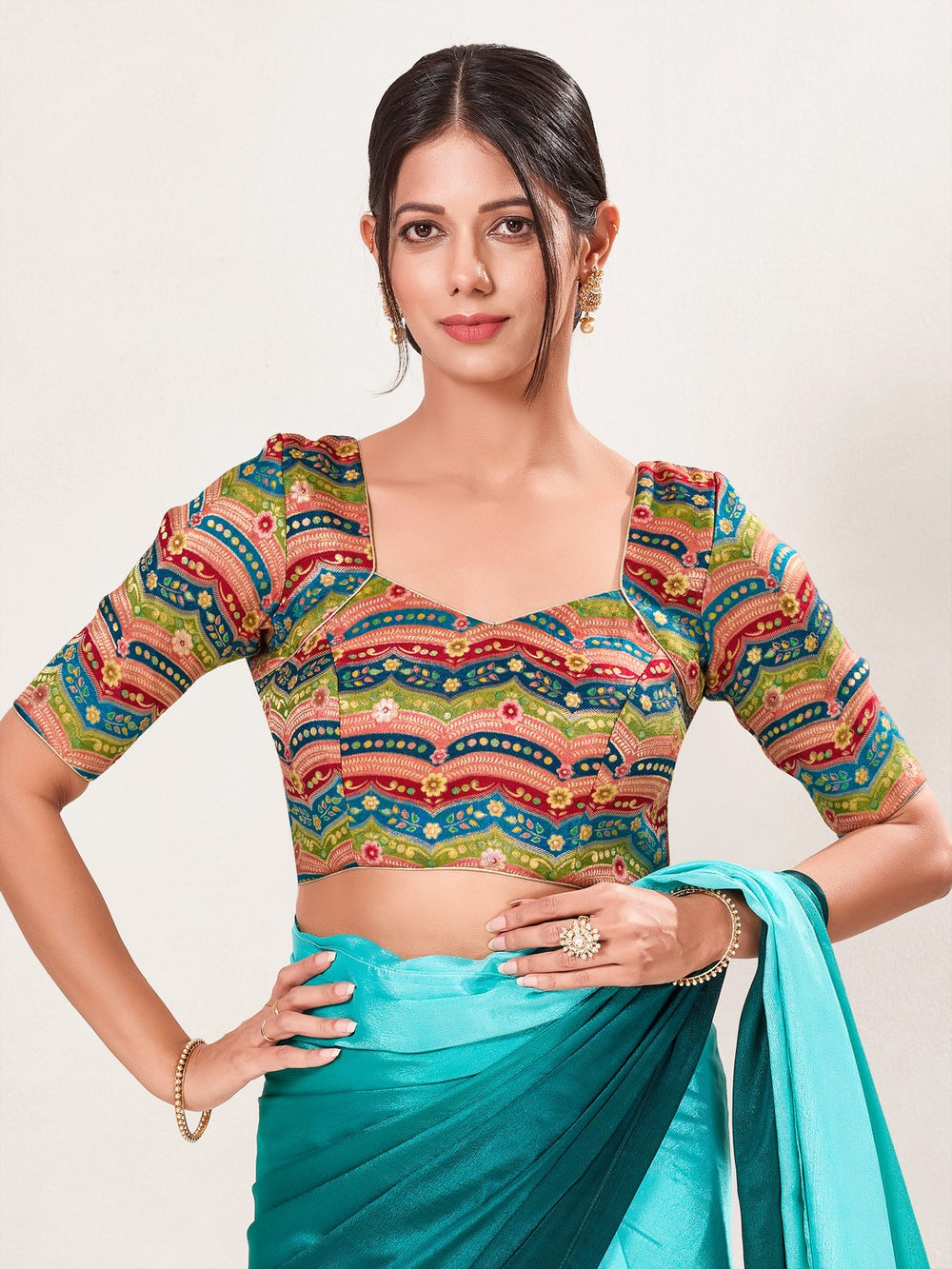 Position Printed Armhole Cut Blouse