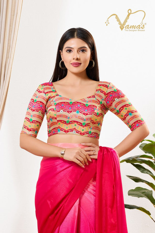 Vamas Women's Silk Padded Back Open Elbow Sleeves Saree Blouse ( B-269.ELB )