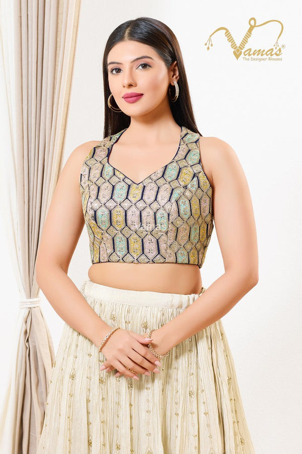 Vamas Women's Silk Padded Back Open Sleeveless Saree Blouse ( B-272.NS )