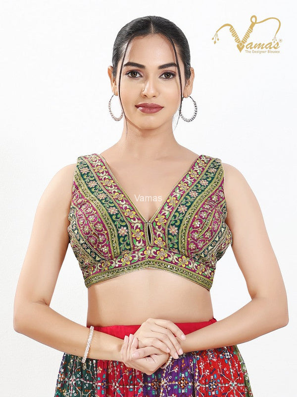 Vamas Women's Georgette Padded Back Open Sleeveless Saree Blouse ( B-274.NS )