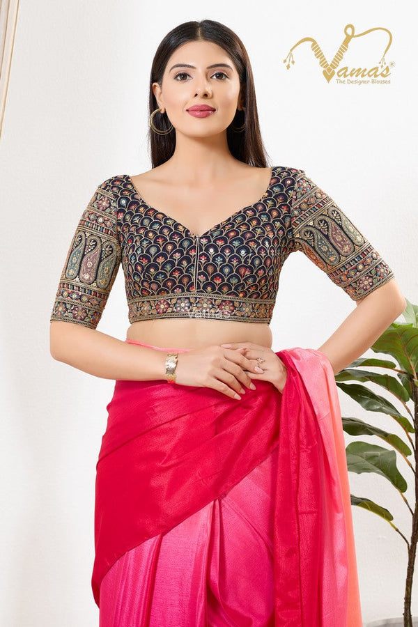 Vamas Women's Silk Padded Back Open Elbow Sleeves Saree Blouse ( B-275.ELB )