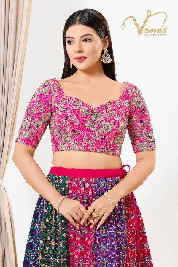 Vamas Women's Silk Padded Back Open Elbow Sleeves Saree Blouse ( B-278.ELB )