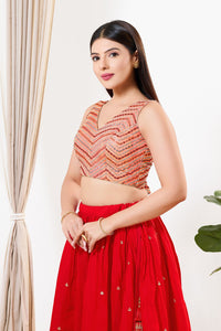 Abhla Work V Neck Sleeveless Navratri Blouse