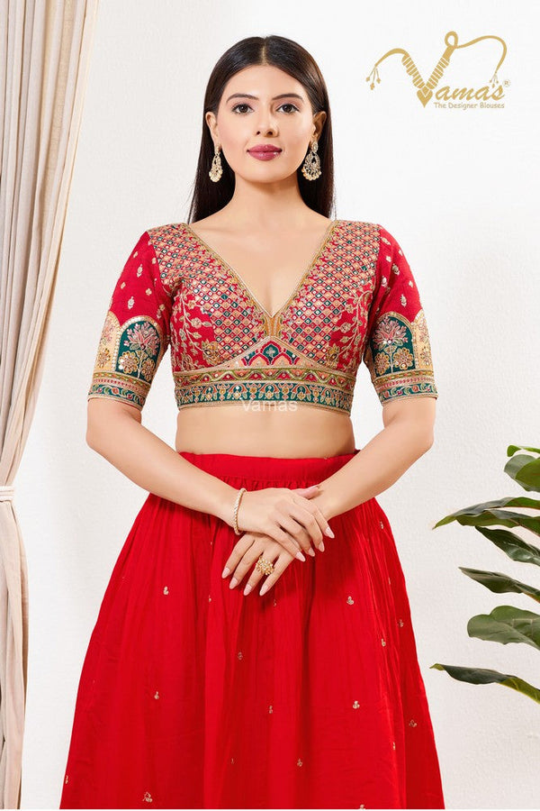 Vamas Women's Silk Padded Back Open Elbow Sleeves Saree Blouse ( B-280.ELB )