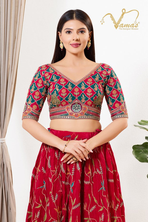 Vamas Women's Silk Padded Back Open Elbow Sleeves Saree Blouse ( B-281.ELB )