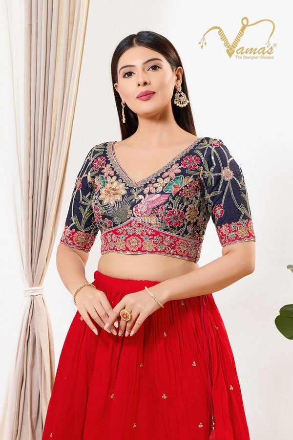 Vamas Women's Silk Padded Back Open Elbow Sleeves Saree Blouse ( B-282.ELB )
