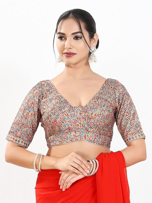 Vamas Women's Mulbury Silk Padded Back Open Elbow Sleeves Saree Blouse ( B-285.ELB )