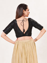 Sequence Deep V Neck Elbow Sleeves Blouse