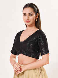Sequence Deep V Neck Elbow Sleeves Blouse