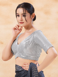 Sequence Deep V Neck Elbow Sleeves Blouse