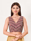 Embroidered V Neck Placement Blouse
