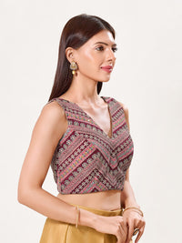 Embroidered V Neck Placement Blouse