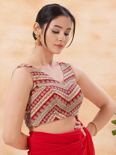 Embroidered V Neck Placement Blouse