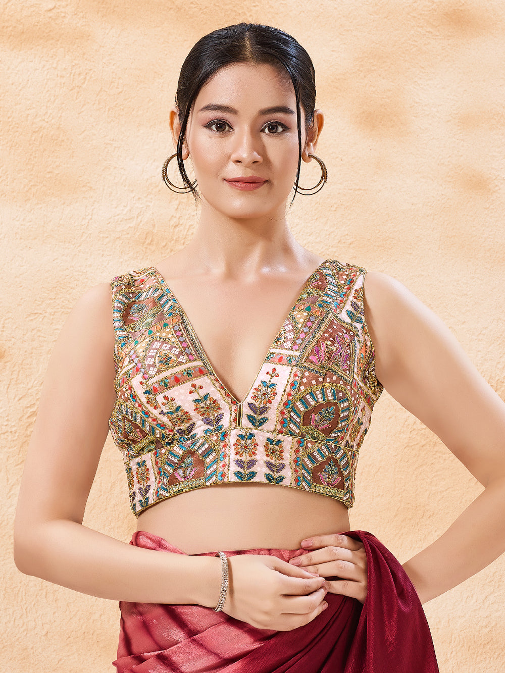 Cordwork Embroidered Sleeveless Blouse