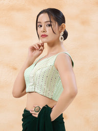 Pastel Embroidered V Neck Blouse