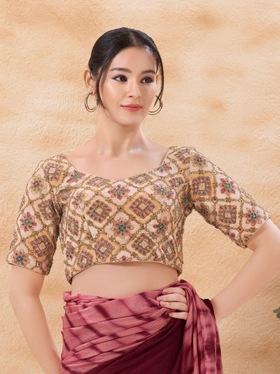 Chikoo Heavy Embroidered Elbow Sleeves Blouse
