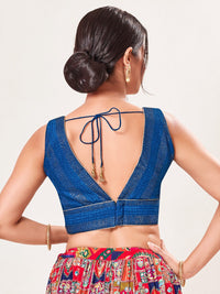 V Neck Thread Sequence Embroidery Yoke Blouse