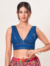V Neck Thread Sequence Embroidery Yoke Blouse