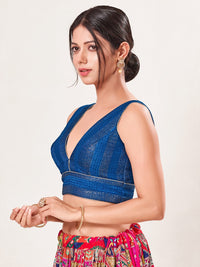 V Neck Thread Sequence Embroidery Yoke Blouse