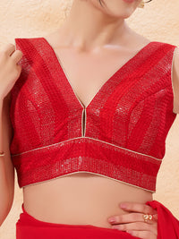 V Neck Thread Sequence Embroidery Yoke Blouse