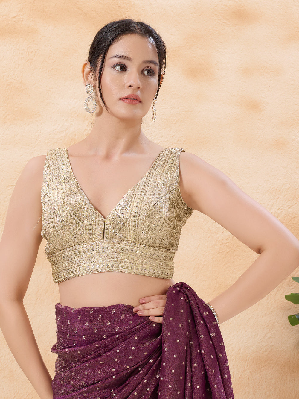 Gold Gota Sleveless Yoke Blouse