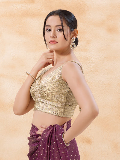 Gold Gota Sleveless Yoke Blouse