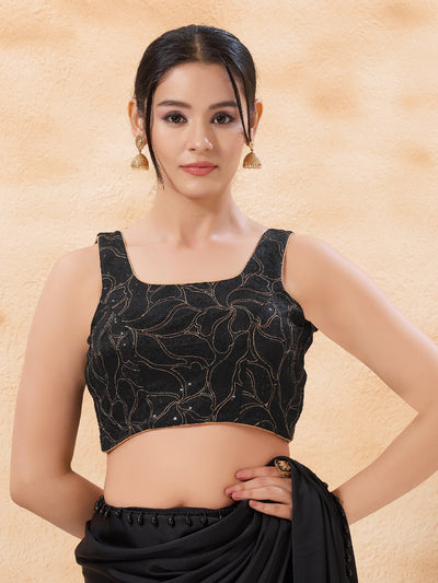 Black Zari Thread Round Neck Blouse