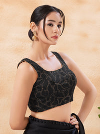 Black Zari Thread Round Neck Blouse