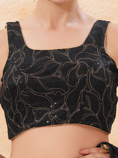 Black Zari Thread Round Neck Blouse