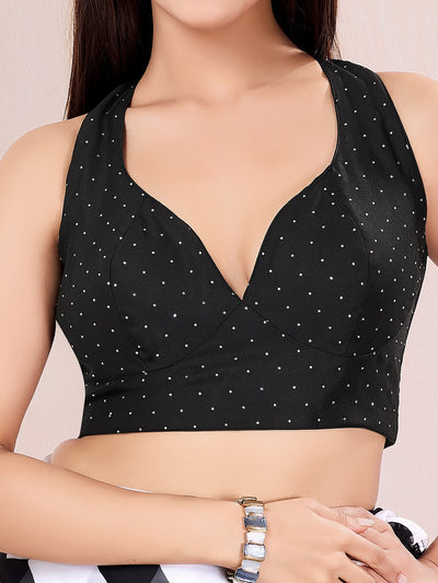 Vamas Satin Stone Work Blacl Partywear Blouse