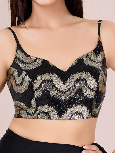 Sequence Waves Embroidery Sleeveless Partywear Blouse