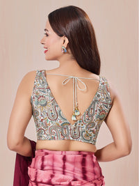 Kashmiri Work Yoke Sleeveless Blouse