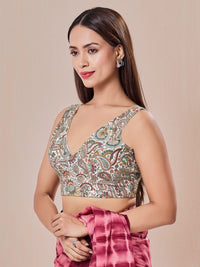 Kashmiri Work Yoke Sleeveless Blouse