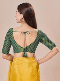 Vamas Checkered Gold Embroidery Designer Cut Paan Neck Blouse
