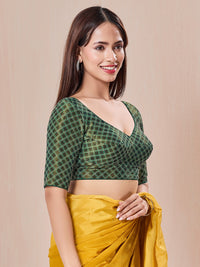 Vamas Checkered Gold Embroidery Designer Cut Paan Neck Blouse