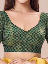 Vamas Checkered Gold Embroidery Designer Cut Paan Neck Blouse